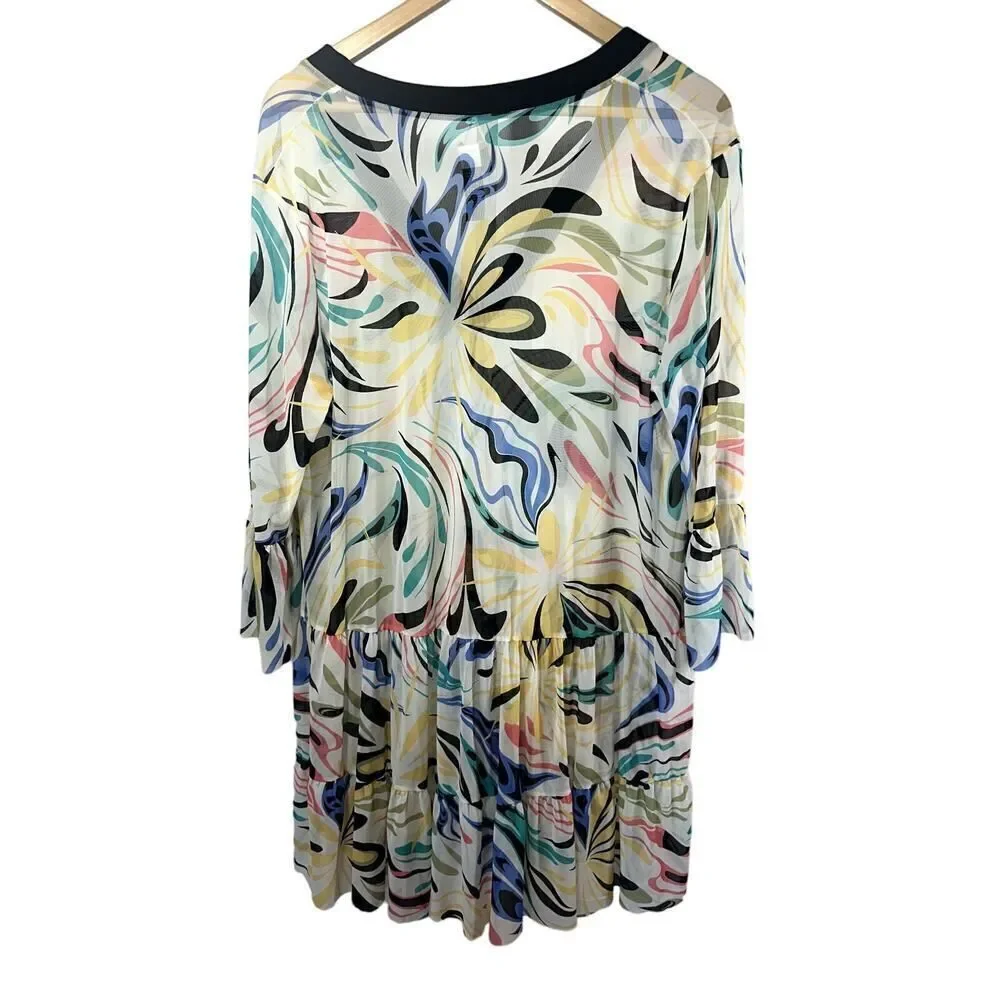COCO REEF Women's Enchant Abstract Print Swim Cover Up Dress Multi-Color Large